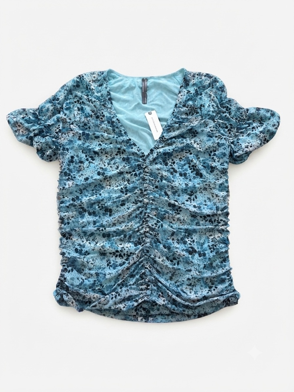 By Anthropologie Short-Sleeve Shirred Mesh Top NWT XL